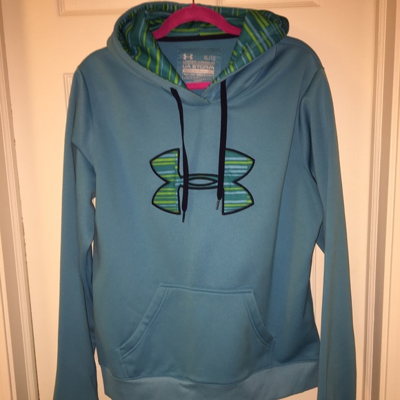 UNDER ARMOUR STORM PRE-LOVED AUTHENTIC WEATHERPROOF BLUE DESIGN HOODIE. - Picture 3 of 12